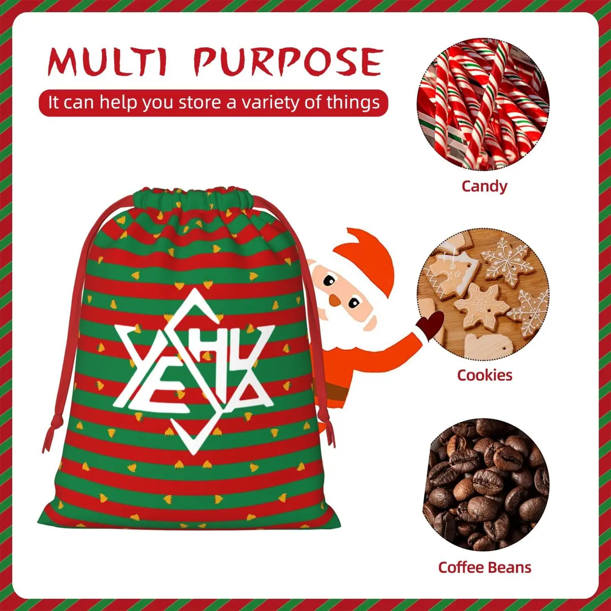 AMZWZSH Yeshua Star of David Christmas Gift Bags, Santa Wrapping Bags, Xmas Presents Bag With Drawstring (Large) - view 4