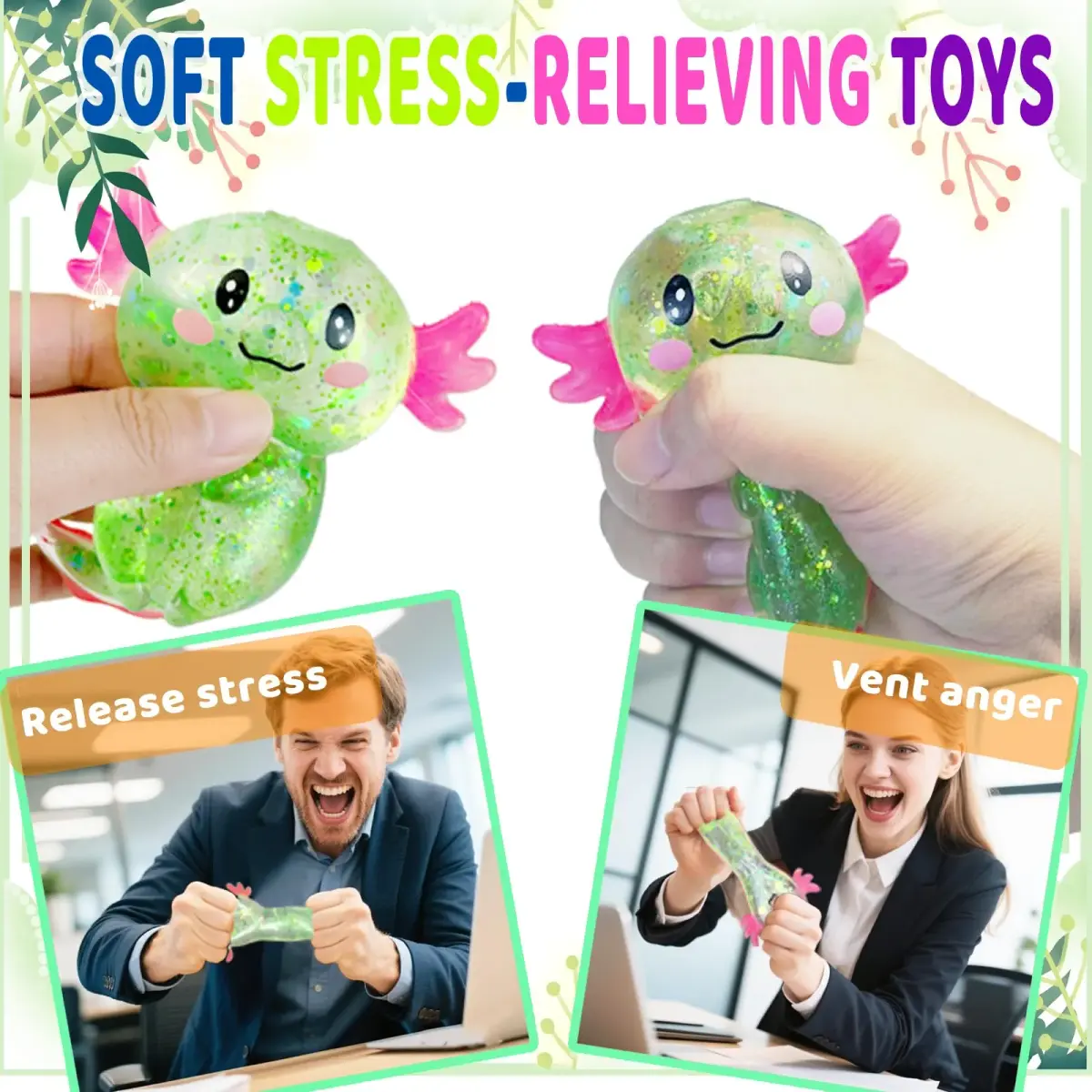 Puffwize Axolotl Squishy Stress Relief Toy Glitter Fidget Toy, Green | Non-Toxic & BPA-Free for Kids & Adults - view 6