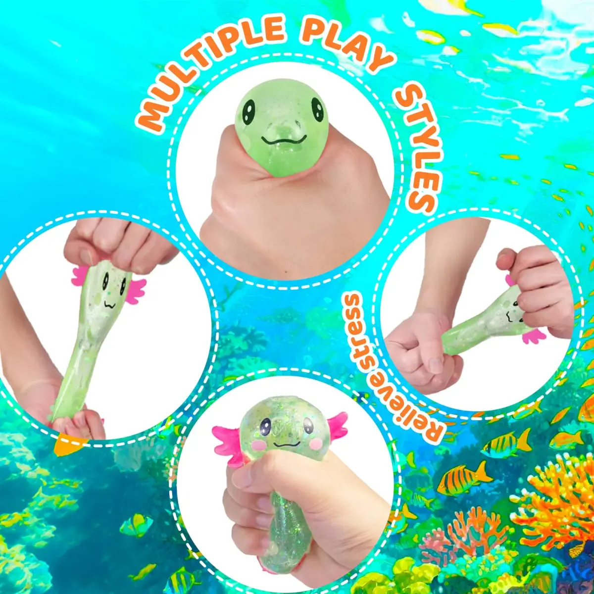 Puffwize Axolotl Squishy Stress Relief Toy Glitter Fidget Toy, Green | Non-Toxic & BPA-Free for Kids & Adults - view 2
