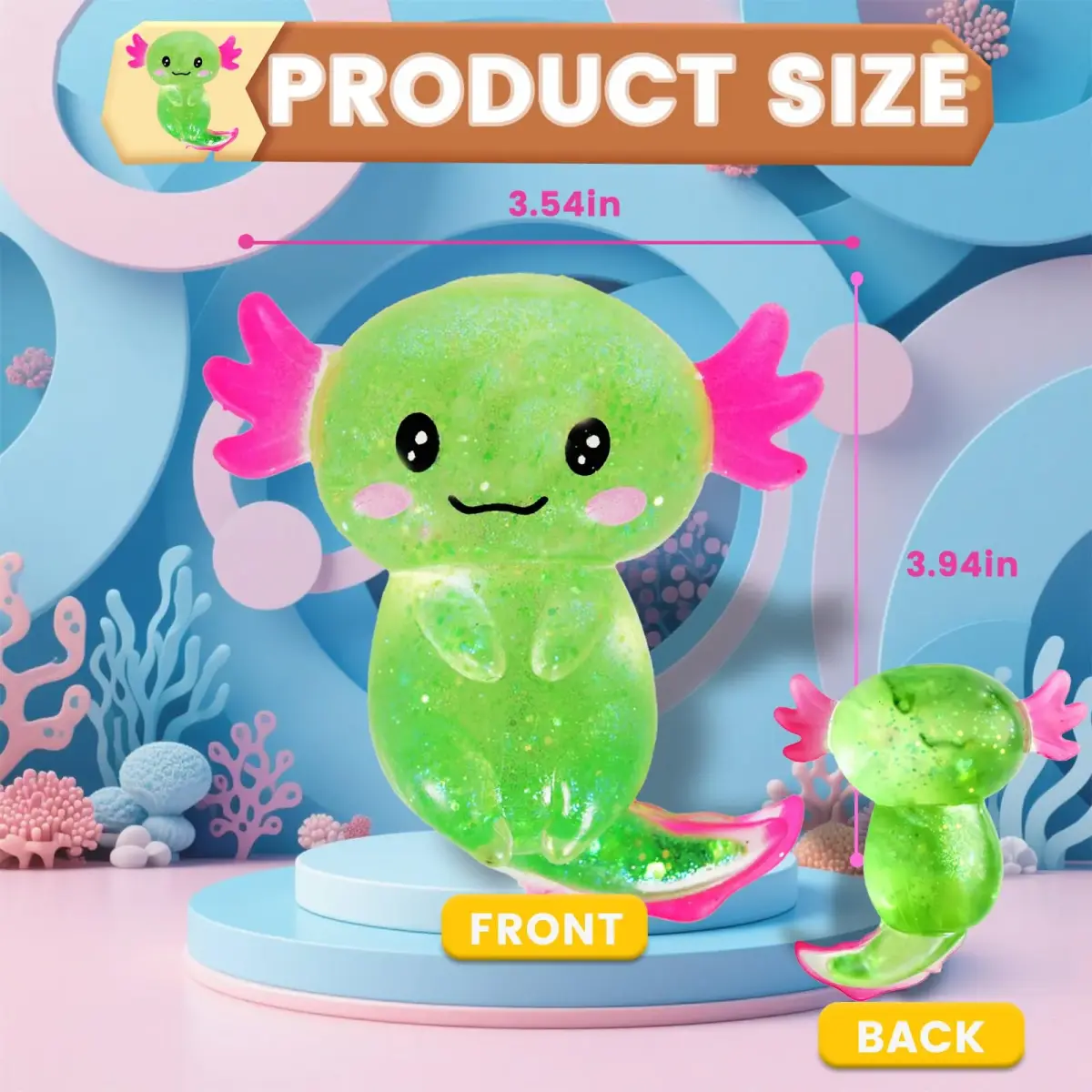 Puffwize Axolotl Squishy Stress Relief Toy Glitter Fidget Toy, Green | Non-Toxic & BPA-Free for Kids & Adults - view 3