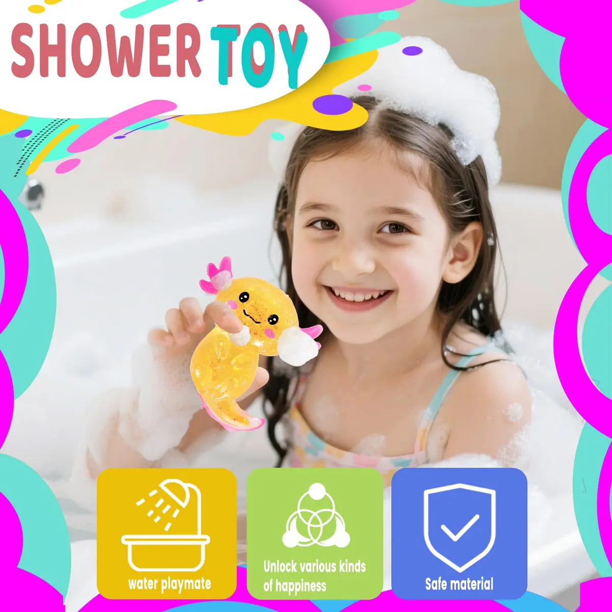 Puffwize Orange Axolotl Squishy Stress Relief Toy | ASTM-Tested Non-Toxic TPR for Kids & Adults - view 4