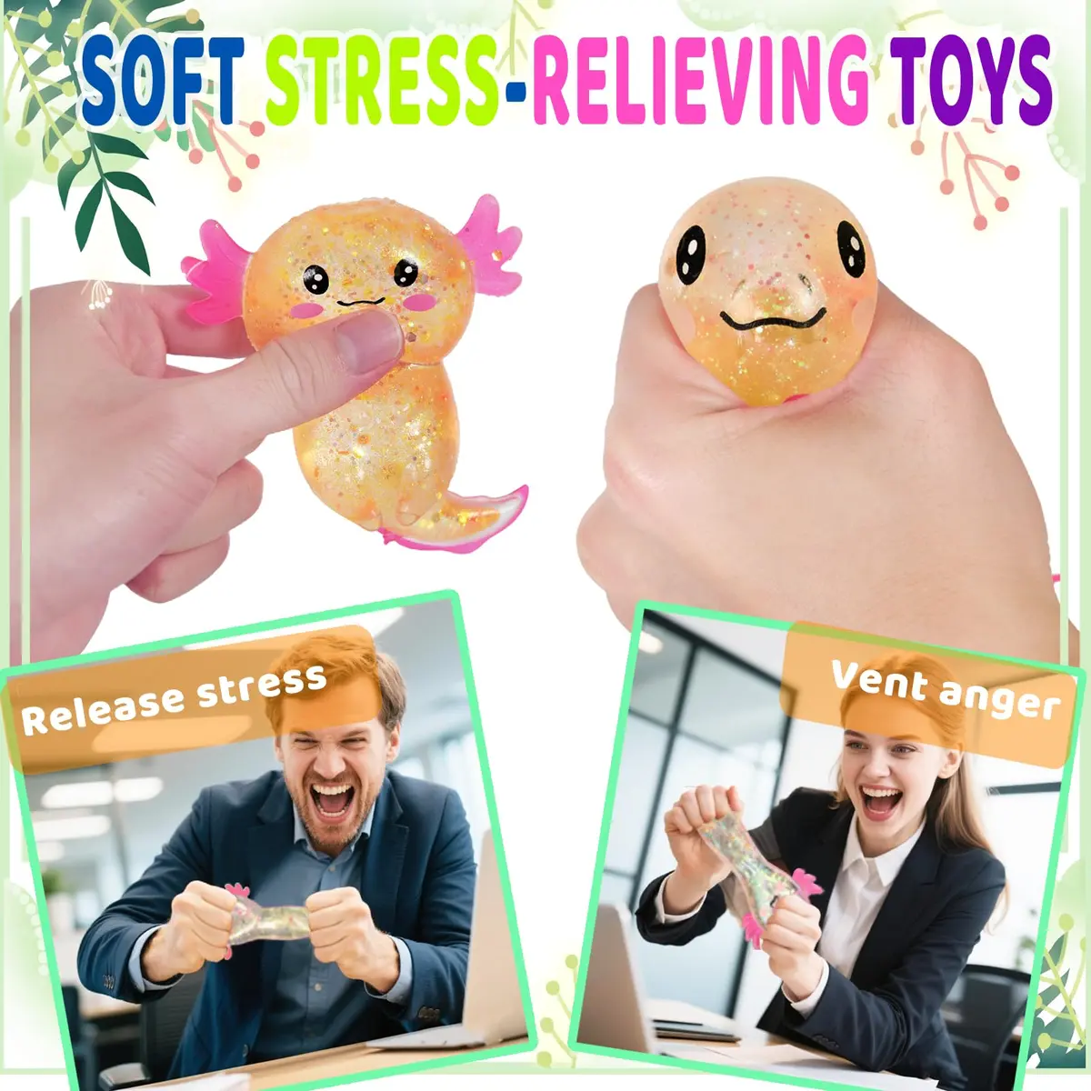 Puffwize Orange Axolotl Squishy Stress Relief Toy | ASTM-Tested Non-Toxic TPR for Kids & Adults - view 6