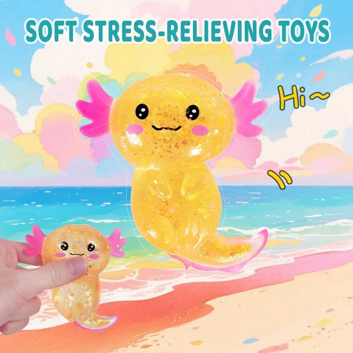 Puffwize Orange Axolotl Squishy Stress Relief Toy | ASTM-Tested Non-Toxic TPR for Kids & Adults - view 8