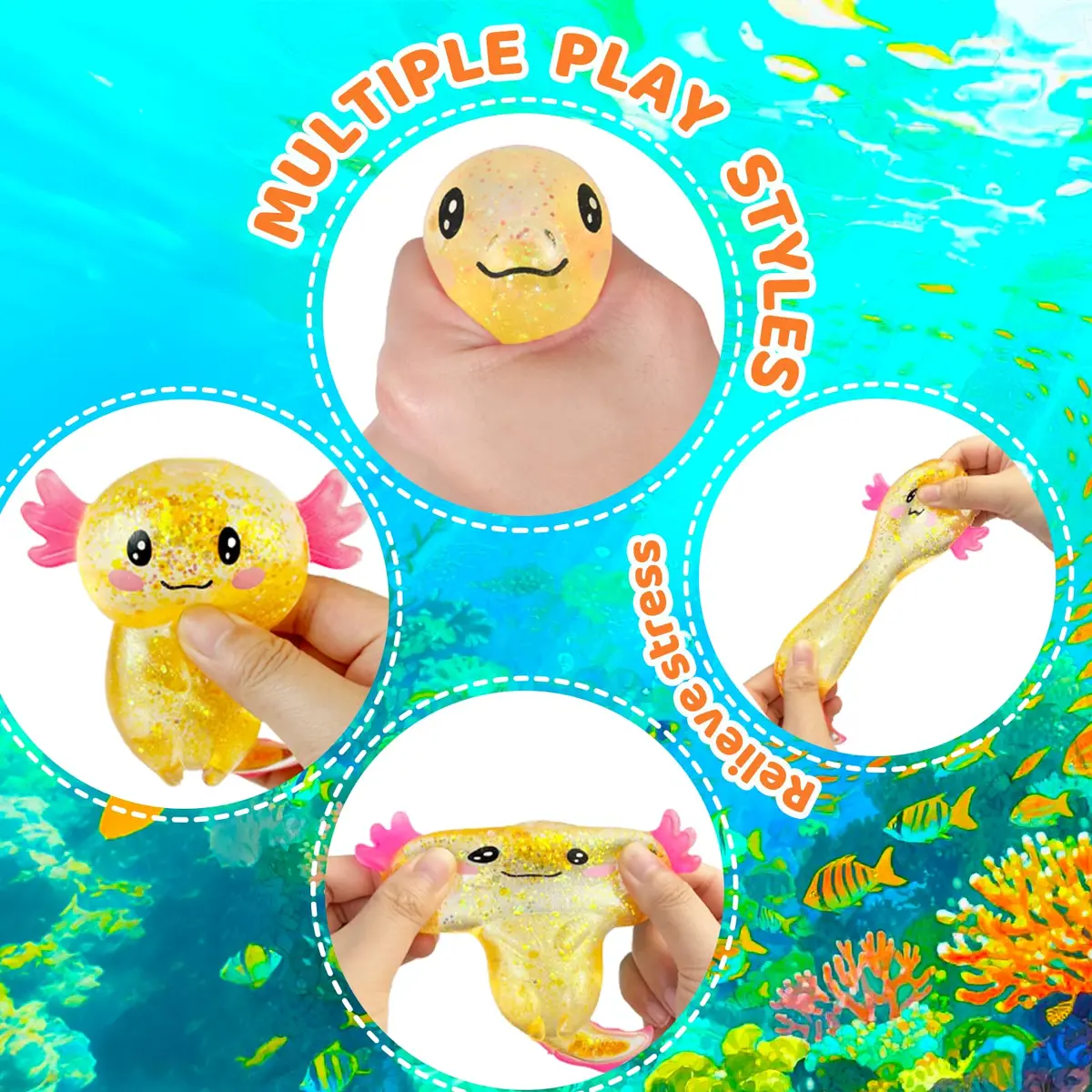 Puffwize Orange Axolotl Squishy Stress Relief Toy | ASTM-Tested Non-Toxic TPR for Kids & Adults - view 2