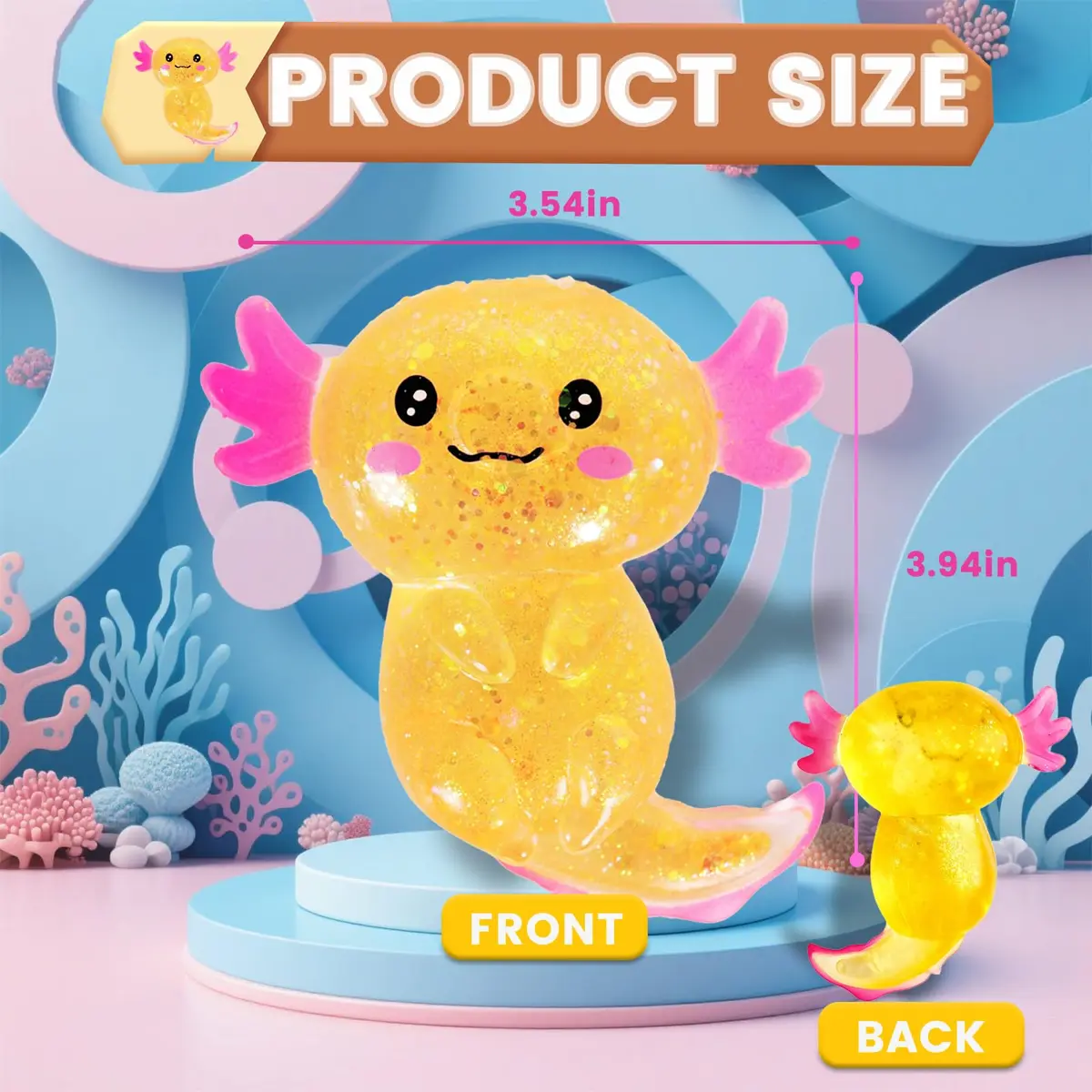 Puffwize Orange Axolotl Squishy Stress Relief Toy | ASTM-Tested Non-Toxic TPR for Kids & Adults - view 3