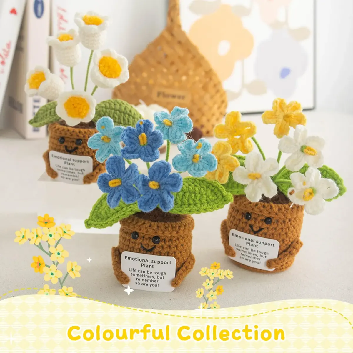 MS ZHENQIAO Forget-Me-Not Crochet Flower Potted Plant Gift | Positive Affirmation Decor - view 7
