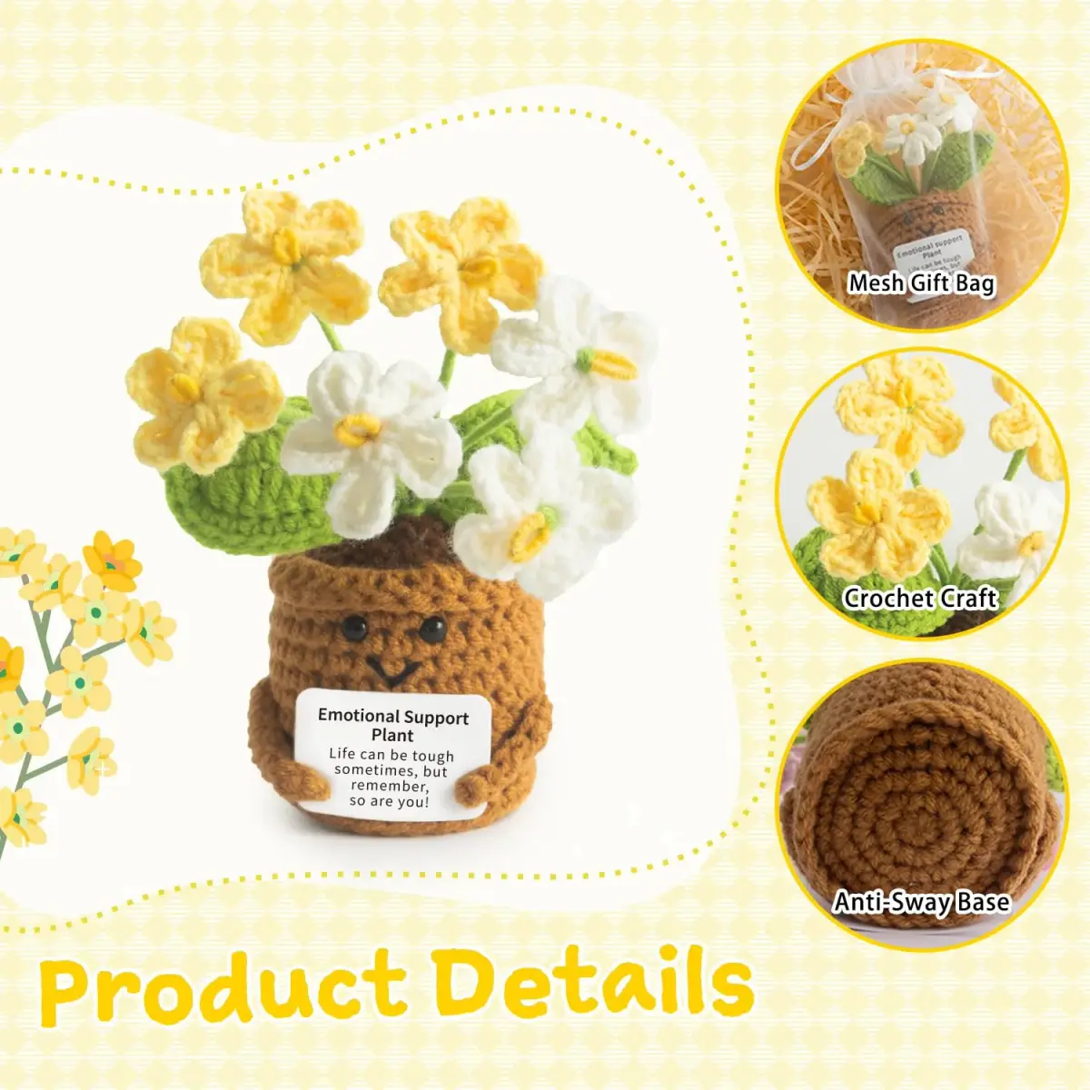MS ZHENQIAO Forget-Me-Not Crochet Flower Potted Plant Gift | Positive Affirmation Decor - view 3
