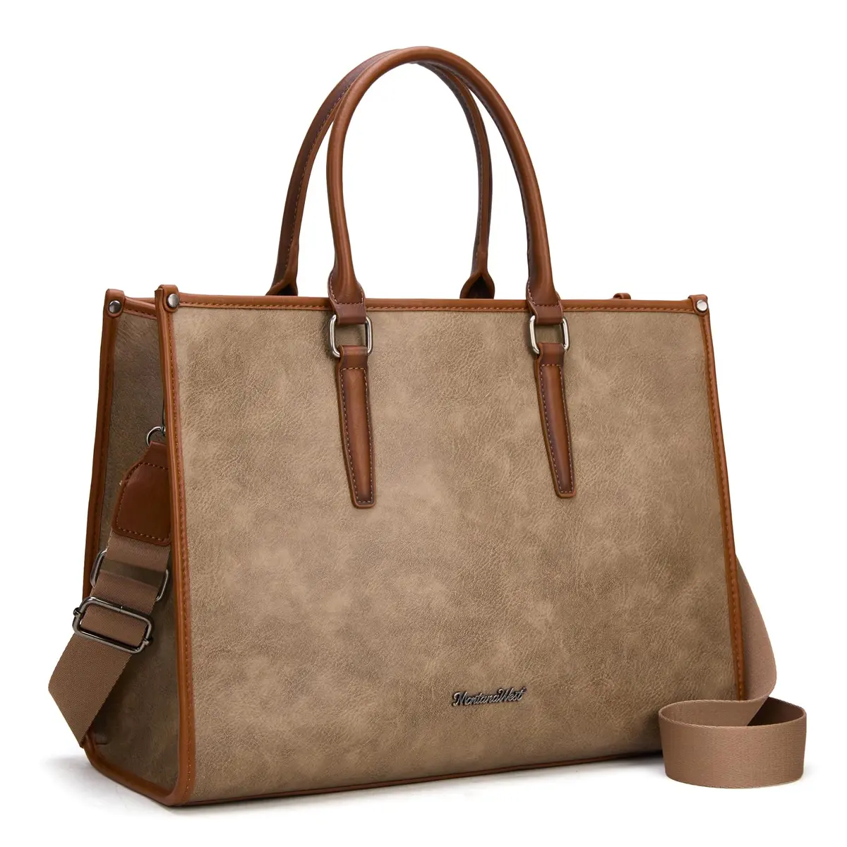 Montana West Laptop Tote Bag for Women 15.6 Inch Waterproof Vegan Leather Khaki | Business Office Work Briefcase - main product image