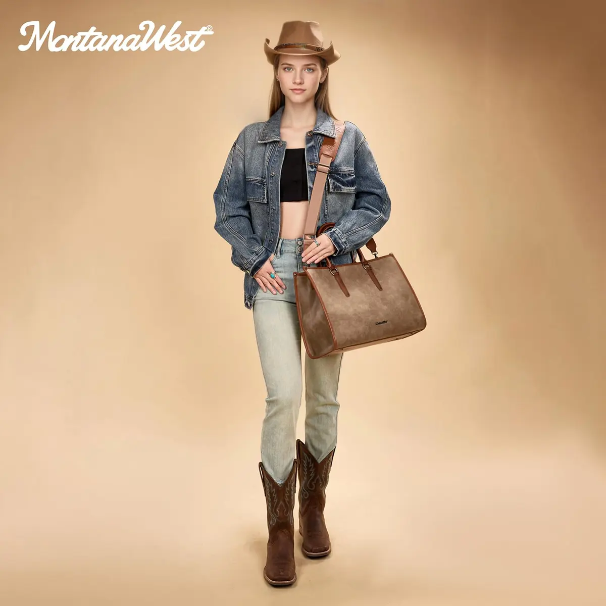 Montana West Laptop Tote Bag for Women 15.6 Inch Waterproof Vegan Leather Khaki | Business Office Work Briefcase - view 3