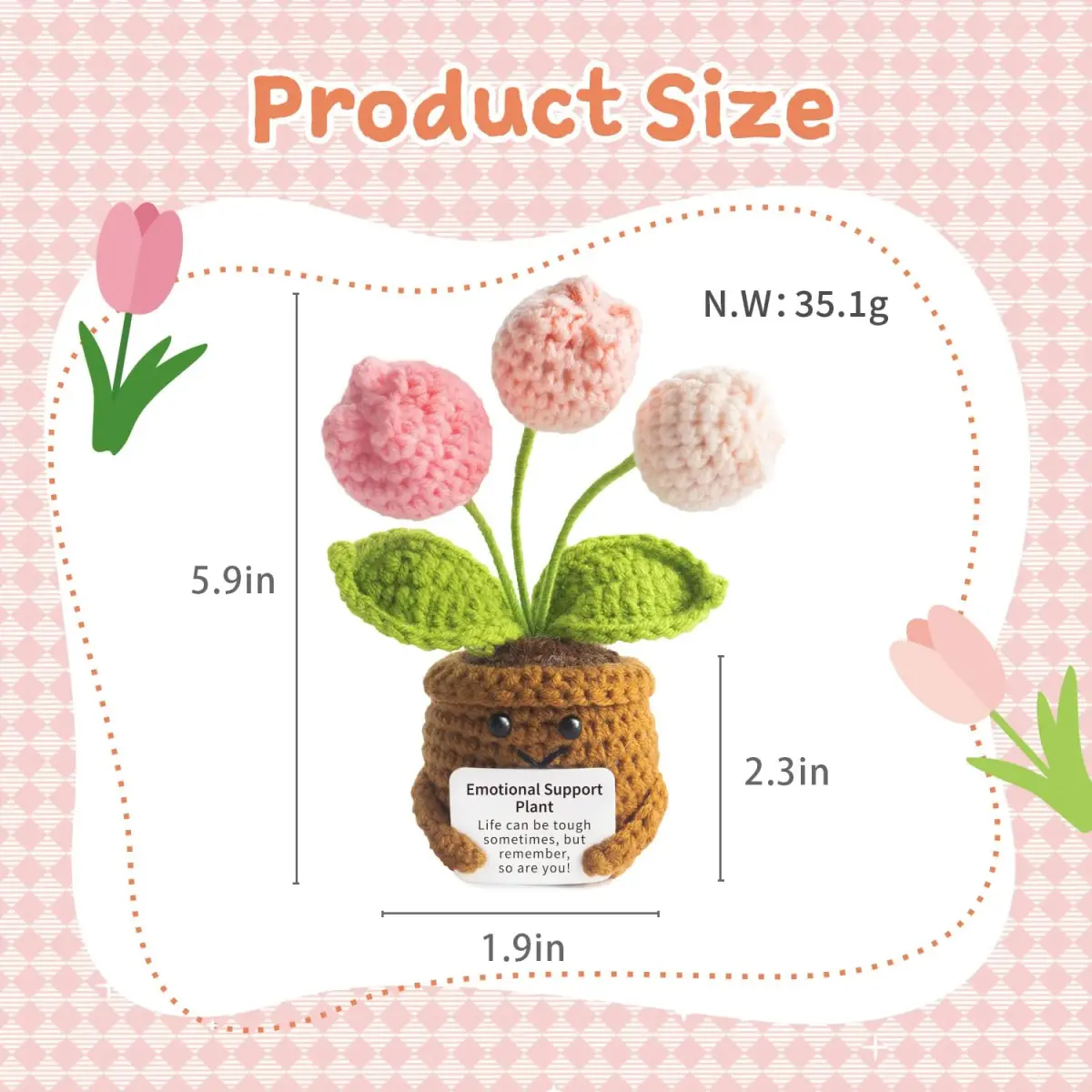 MS ZHENQIAO Tulip Pink Crochet Flower Potted Plant Gift | Emotional Support Figurine - view 2