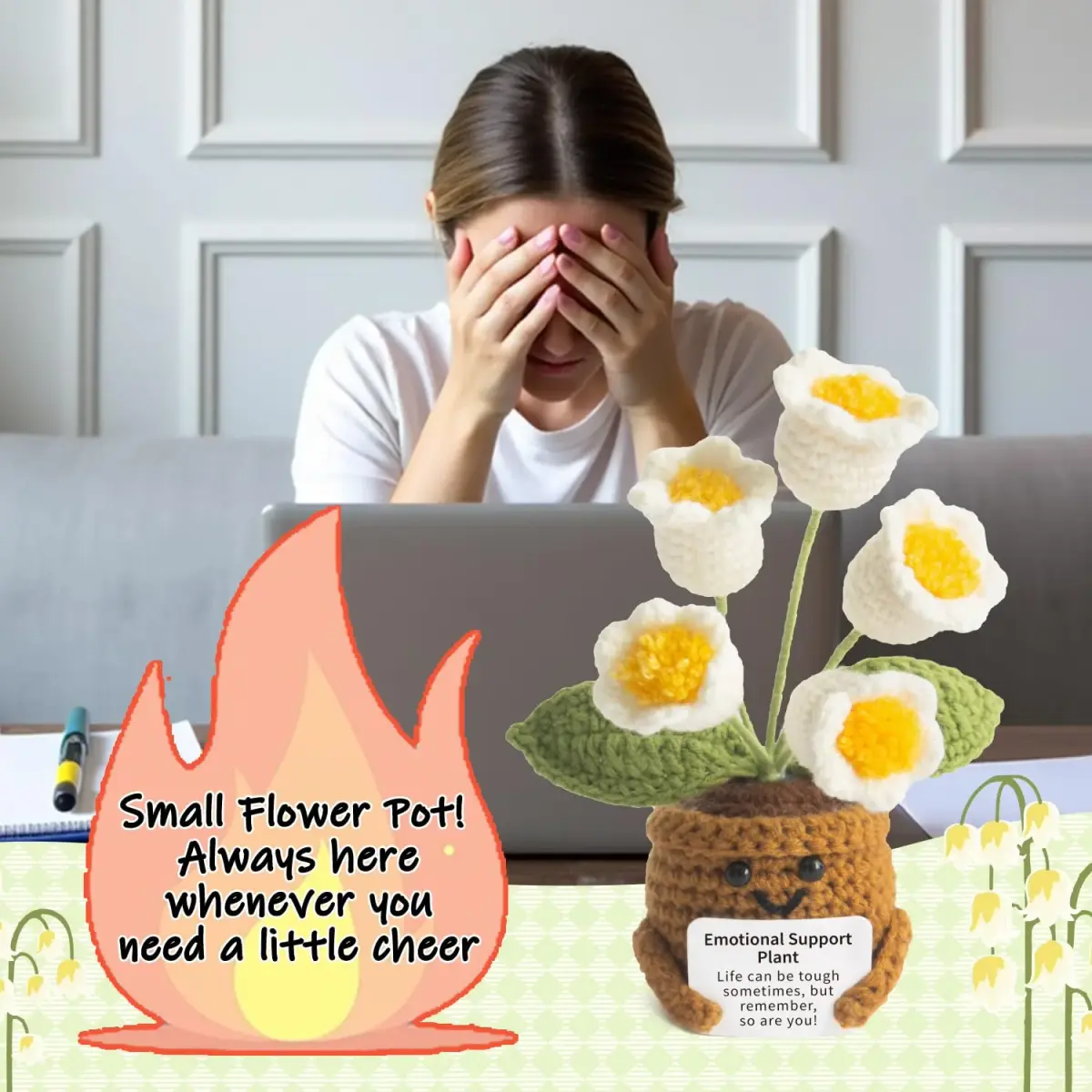 MS ZHENQIAO Lily of the Valley Crochet Flower Potted Plant Gift | Handmade Emotional Support Decor - view 5