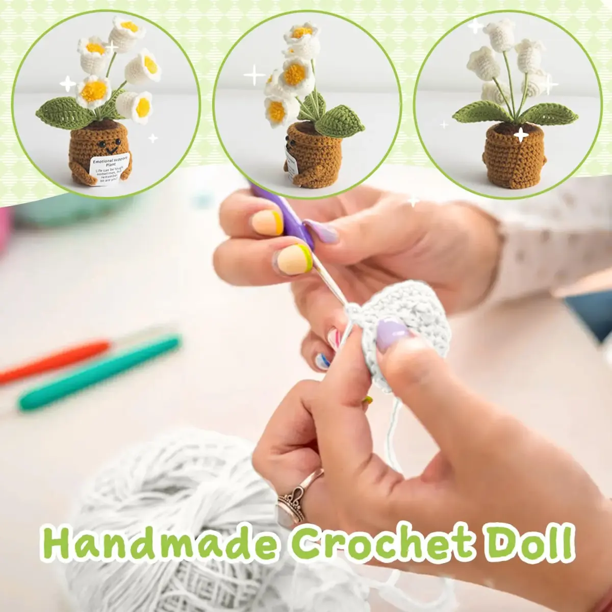 MS ZHENQIAO Lily of the Valley Crochet Flower Potted Plant Gift | Handmade Emotional Support Decor - view 4