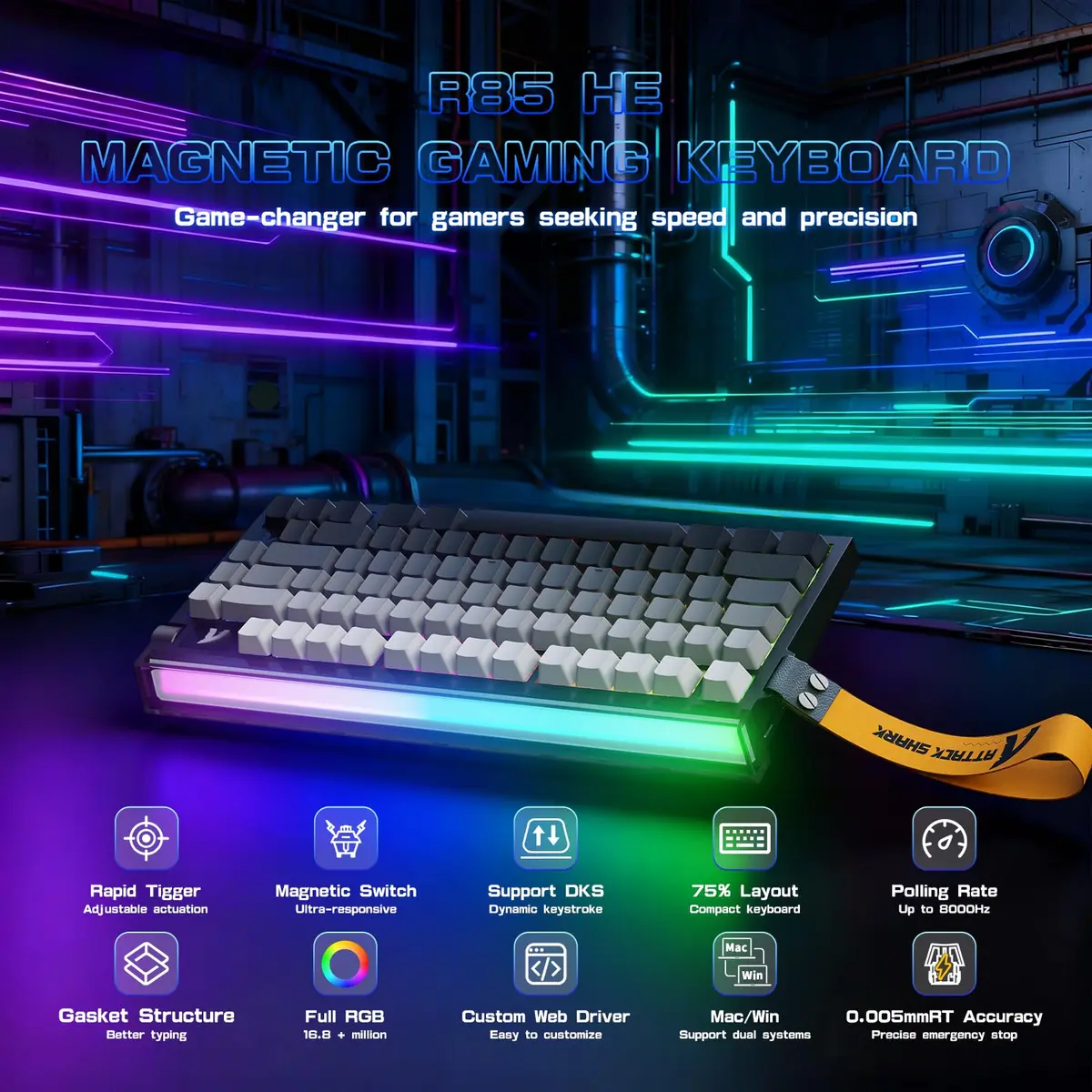 MAMBASNAKE ATTACK SHARK R85 HE Hall Effect Gaming Keyboard 75% | Rapid Trigger & 8KHz Polling - view 2