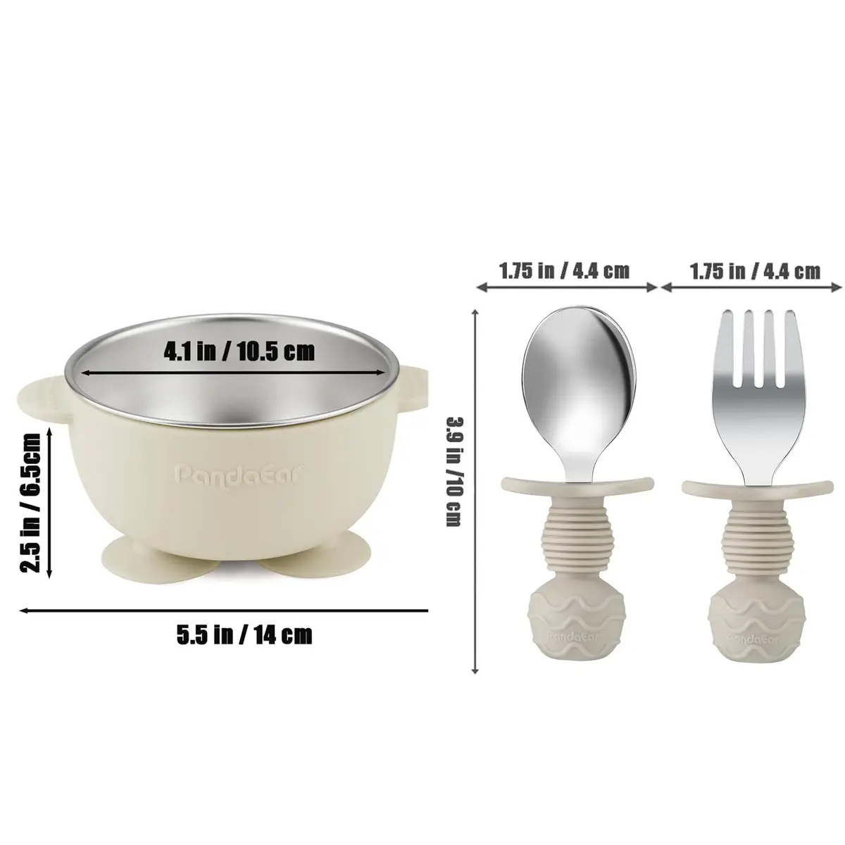 PandaEar Baby Feeding Set | Stainless Steel Plates & Bowls with Silicone Utensils | Toddler Tableware for Self-Feeding - view 6