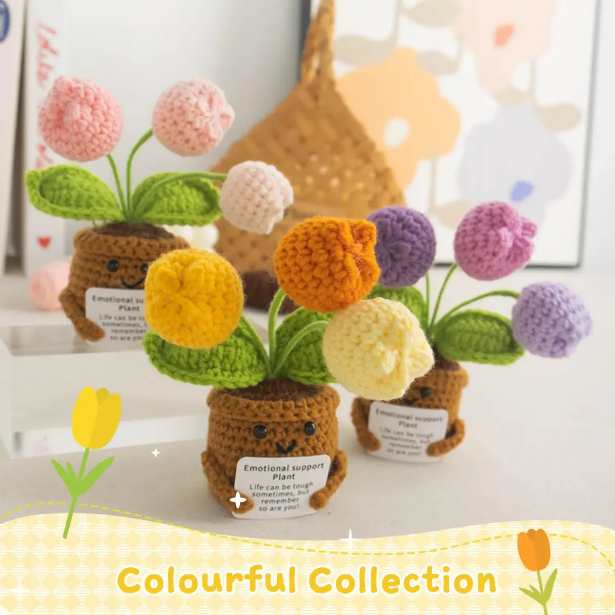 MS ZHENQIAO Tulip Yellow Crochet Flower Potted Plant Gift | Emotional Support Figurine - view 7