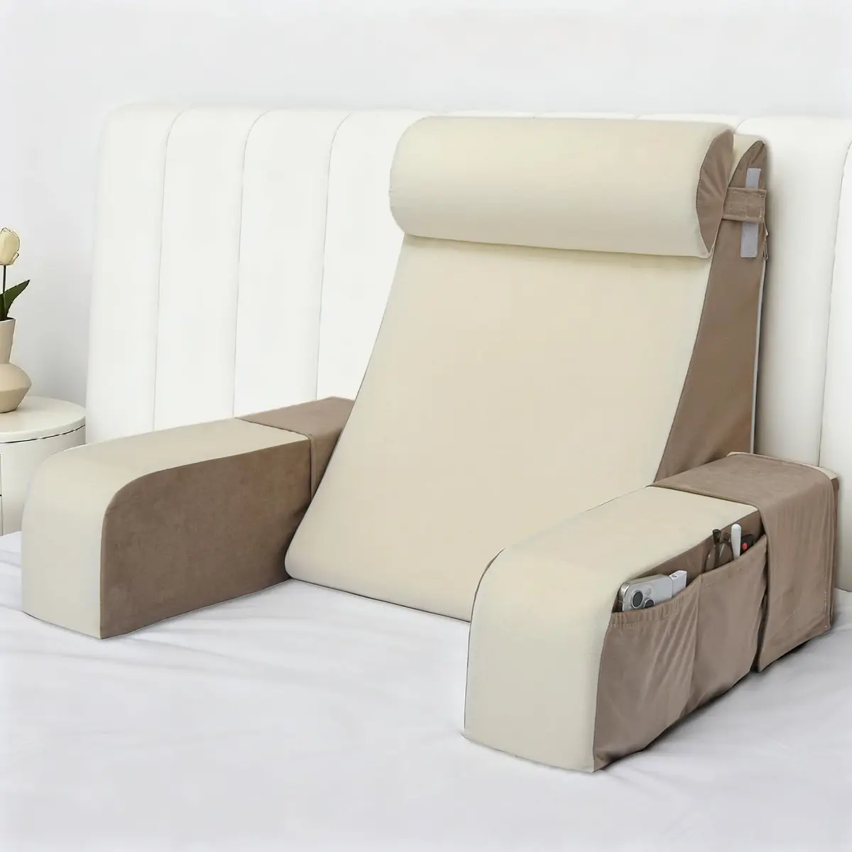 Vekkia 21" Reading Pillow for Bed with XL Side Pockets | Supportive Wedge Backrest for Adults - main product image