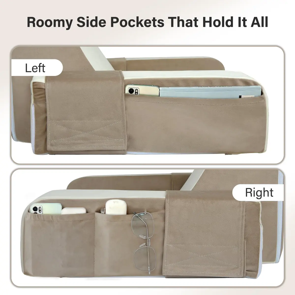 Vekkia 21" Reading Pillow for Bed with XL Side Pockets | Supportive Wedge Backrest for Adults - view 5
