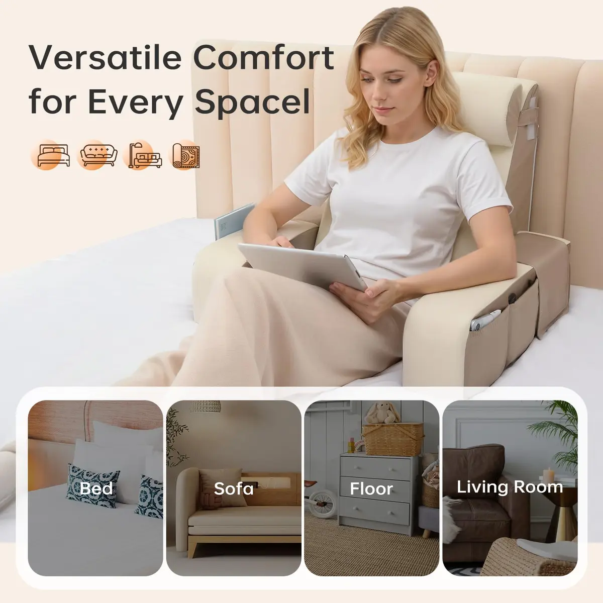 Vekkia 21" Reading Pillow for Bed with XL Side Pockets | Supportive Wedge Backrest for Adults - view 7