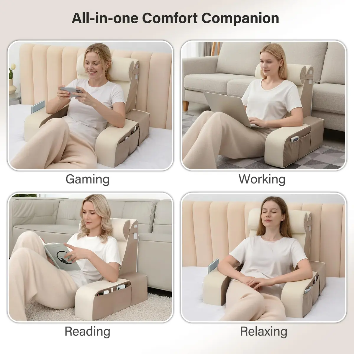 Vekkia 21" Reading Pillow for Bed with XL Side Pockets | Supportive Wedge Backrest for Adults - view 4
