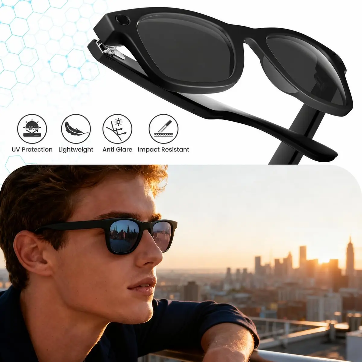 MAKCPOIMER Gray Polarized Replacement Lenses for Ray-Ban Meta Wayfarer 50mm | Accurate Fit & Full UV Protection - view 3