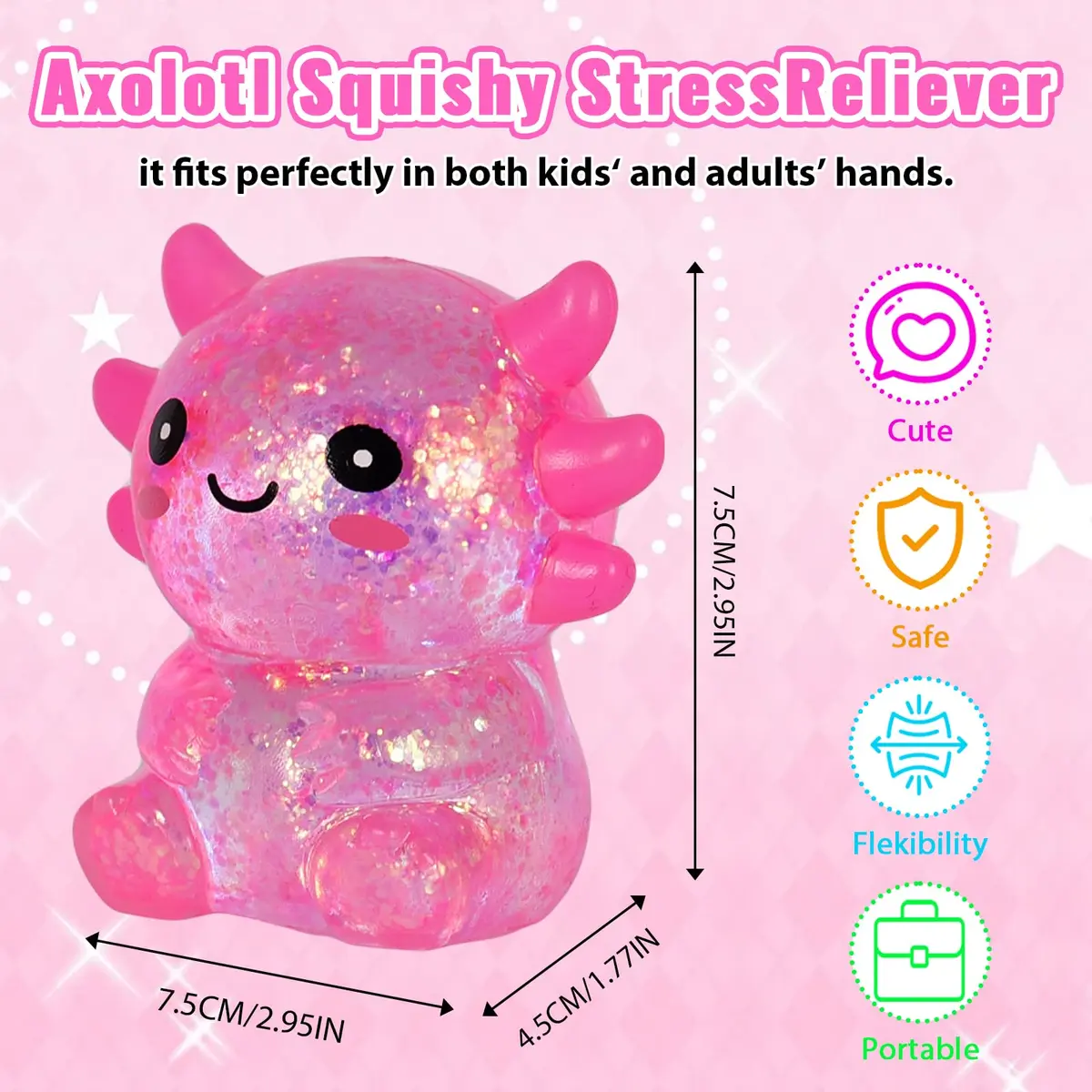Puffwize Axolotl Squishy Toy 7.5cm | Stress Relief Fidget Toy for Kids & Adults - view 3