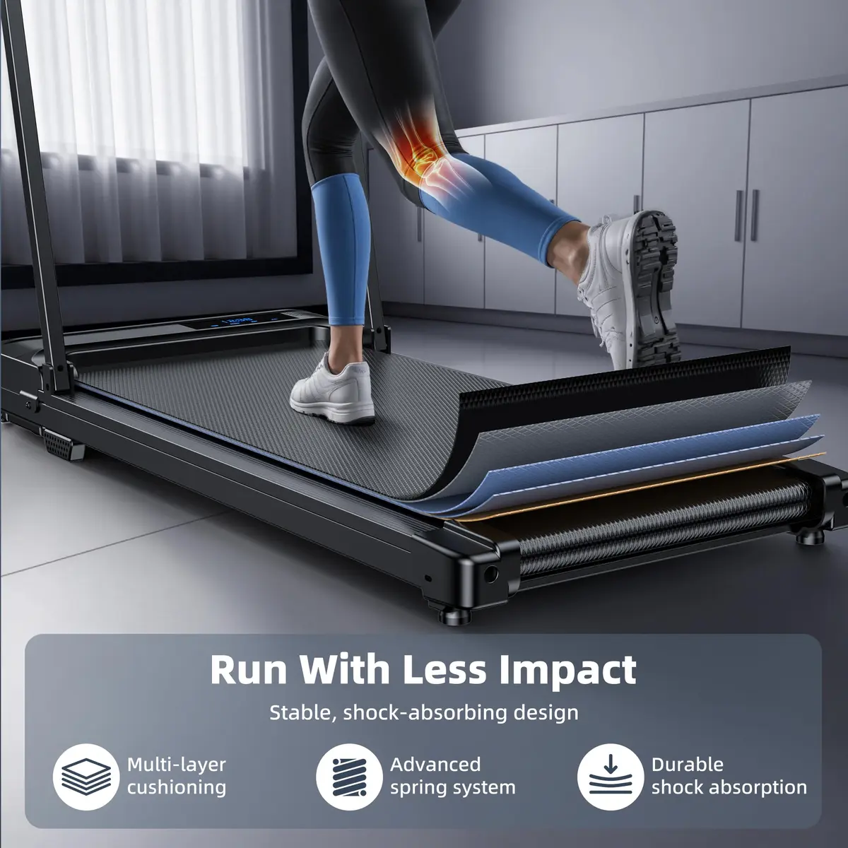 Ulfario Walking Pad Treadmill for Home - Folding Compact Handle Bar, Quiet & Portable, 90x38cm, 17.5kg - view 4