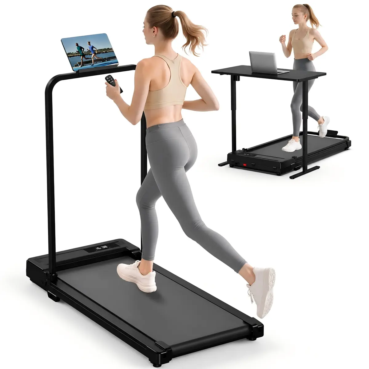 Ulfario Walking Pad Treadmill for Home - Folding Compact Handle Bar, Quiet & Portable, 90x38cm, 17.5kg - main product image