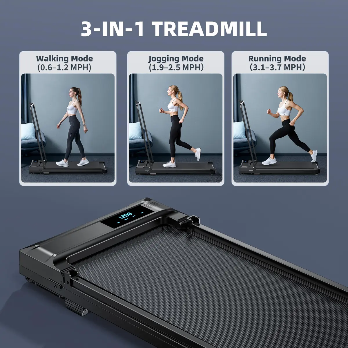 Ulfario Walking Pad Treadmill for Home - Folding Compact Handle Bar, Quiet & Portable, 90x38cm, 17.5kg - view 2