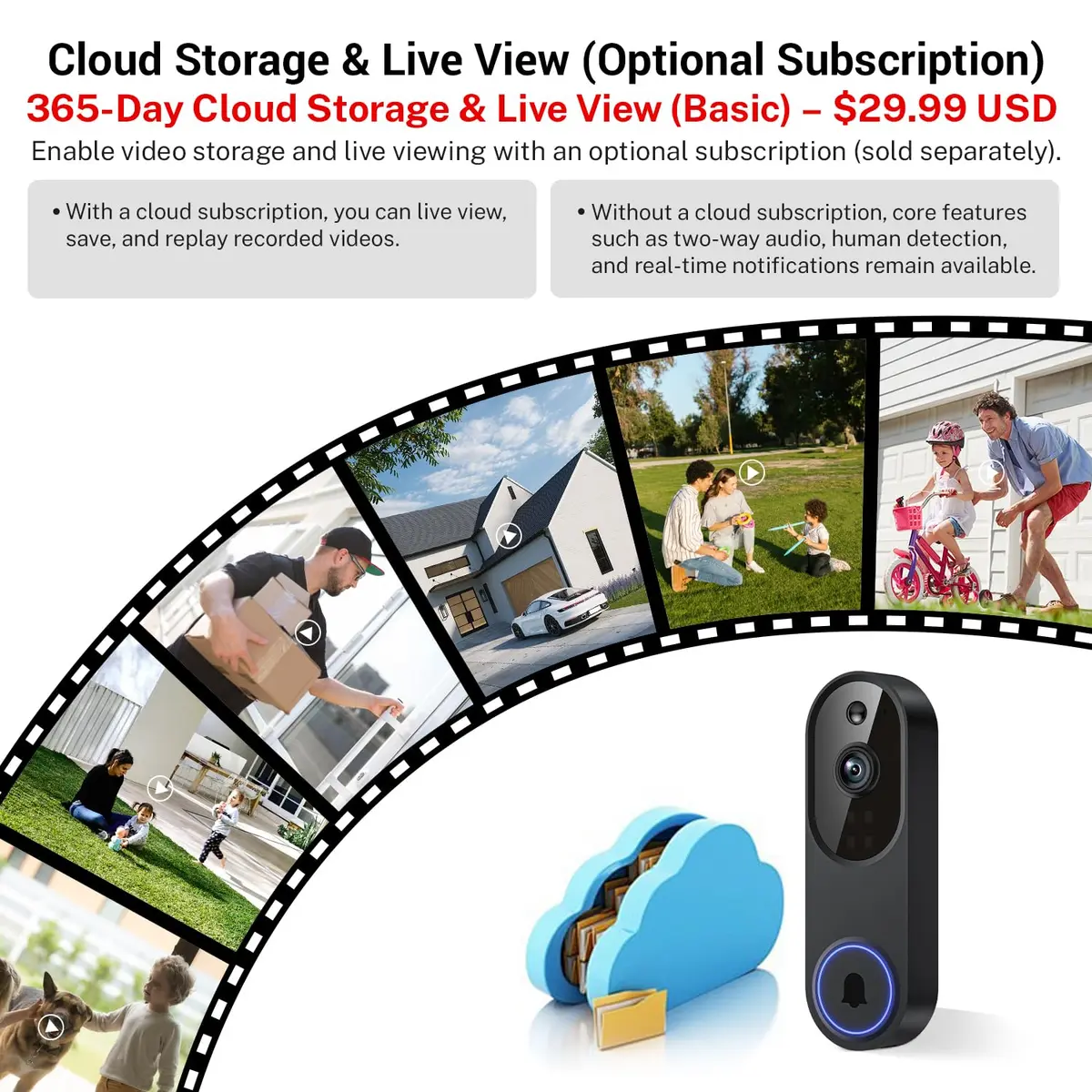 Orbitell 1080p Wireless Wi-Fi Video Doorbell Camera with Two Way Audio, Night Vision, Cloud Storage | AI Motion Detection - view 5