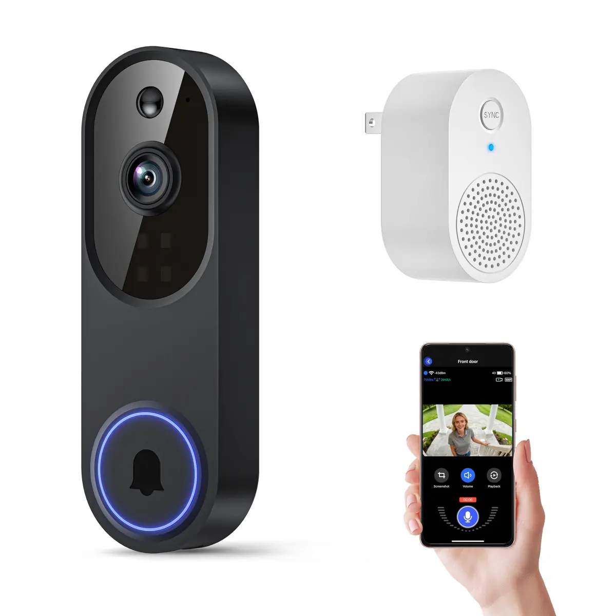 Orbitell 1080p Wireless Wi-Fi Video Doorbell Camera with Two Way Audio, Night Vision, Cloud Storage | AI Motion Detection - main product image