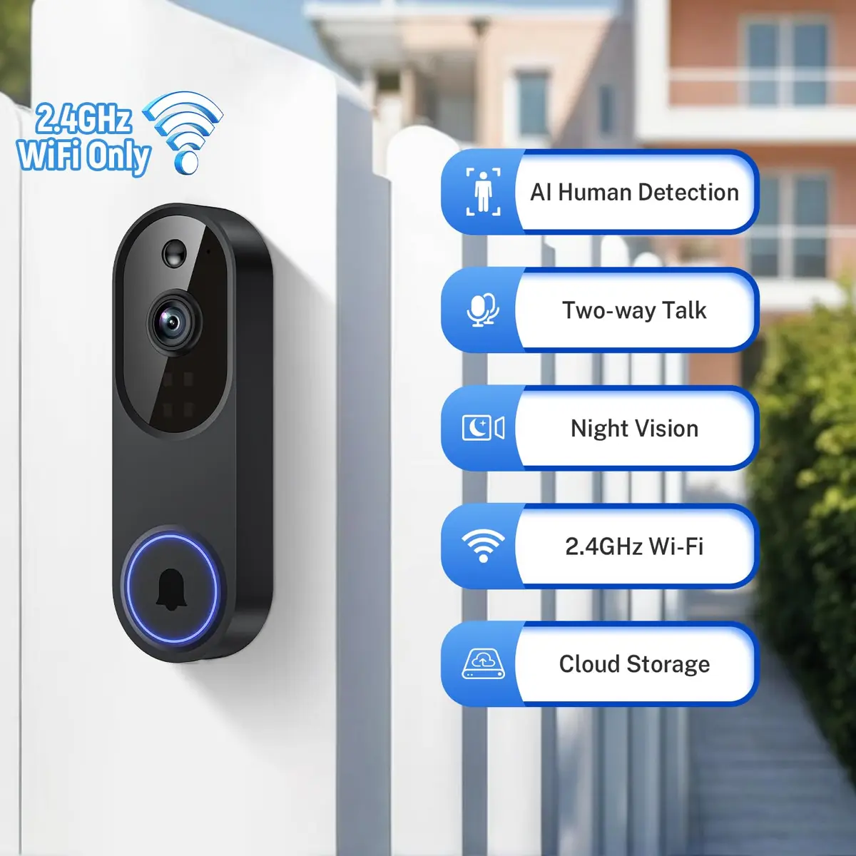 Orbitell 1080p Wireless Wi-Fi Video Doorbell Camera with Two Way Audio, Night Vision, Cloud Storage | AI Motion Detection - view 2