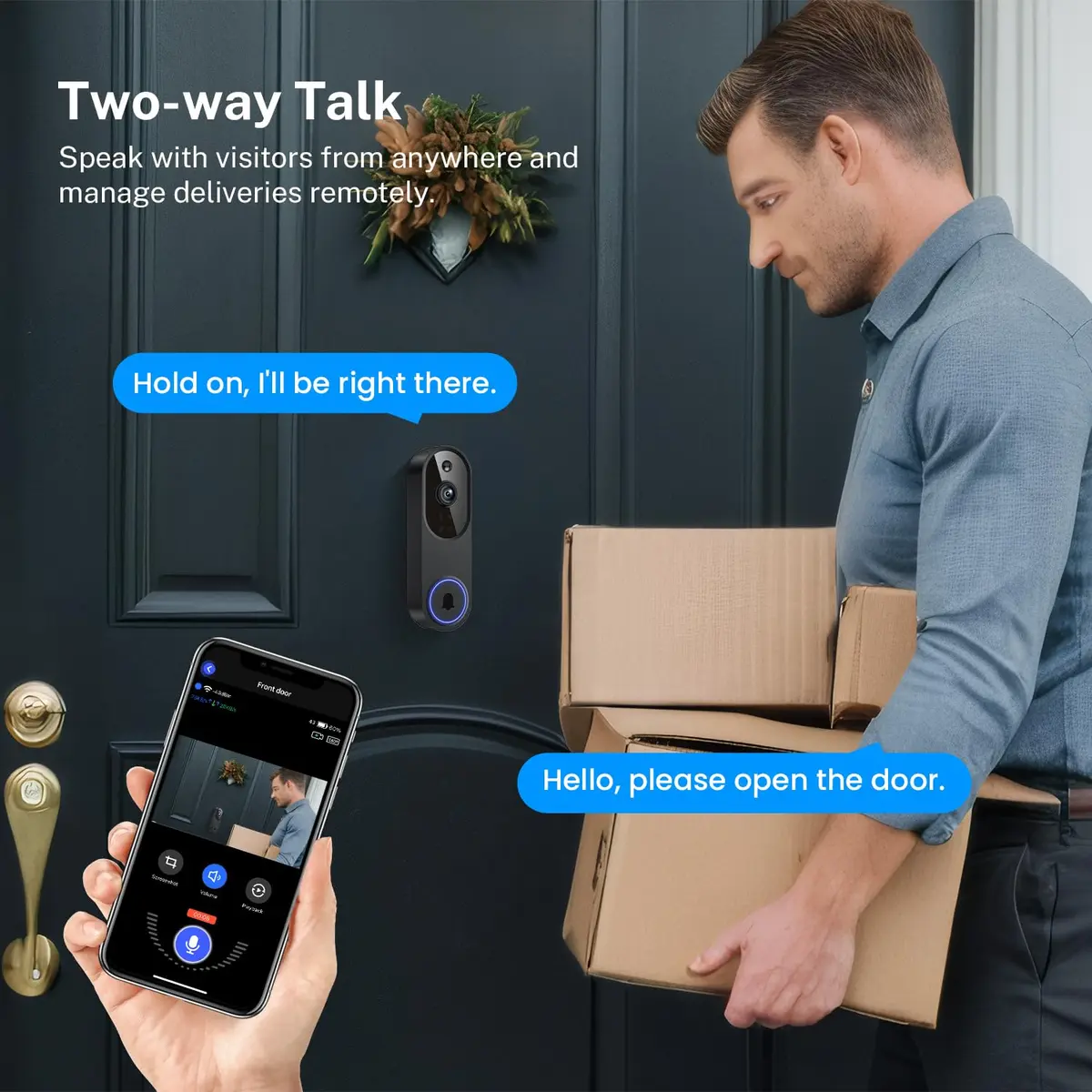 Orbitell 1080p Wireless Wi-Fi Video Doorbell Camera with Two Way Audio, Night Vision, Cloud Storage | AI Motion Detection - view 3
