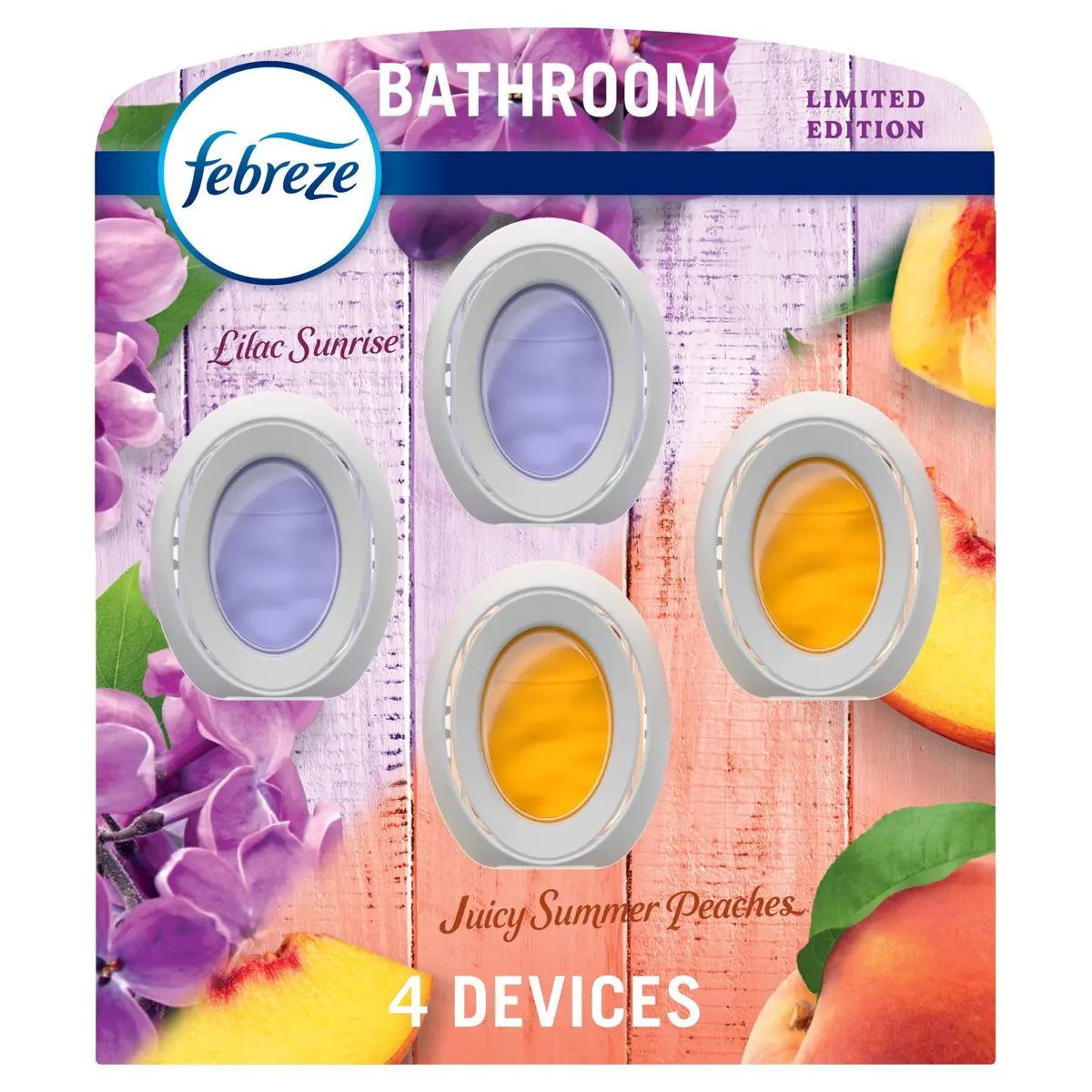 Febreze Bathroom Air Freshener Lilac & Peach Scents 4ct | Odor Fighting Plug-In Alternative for Small Spaces - main product image