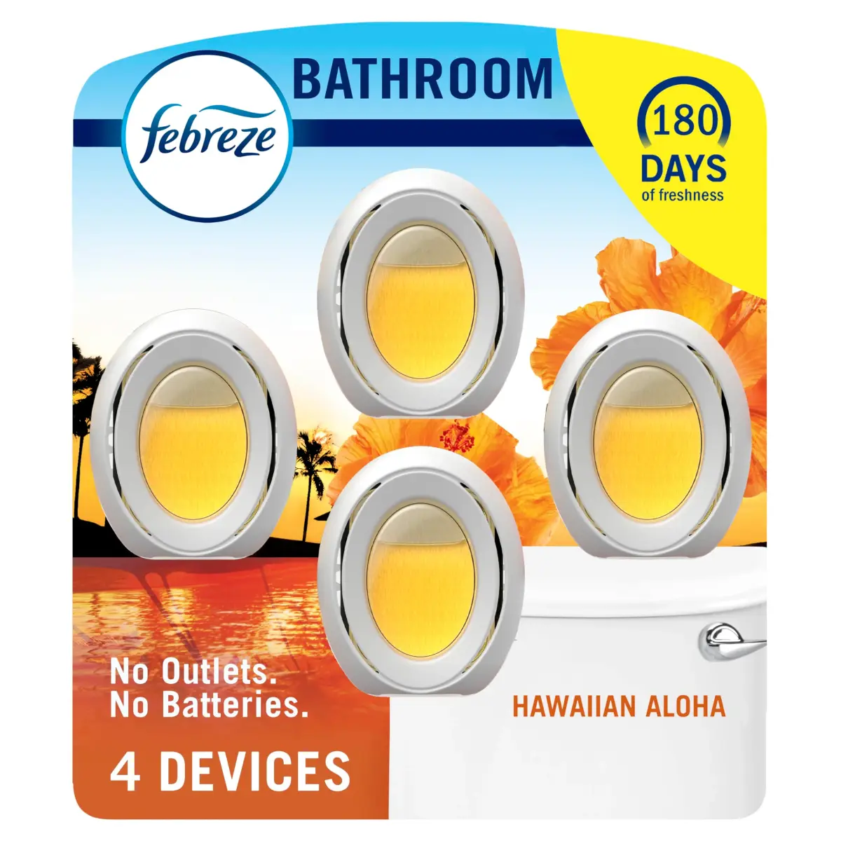 Febreze Bathroom Air Freshener Hawaiian Aloha Scent 4ct | Odor-Fighting Plug-In Alternative for Small Spaces - main product image