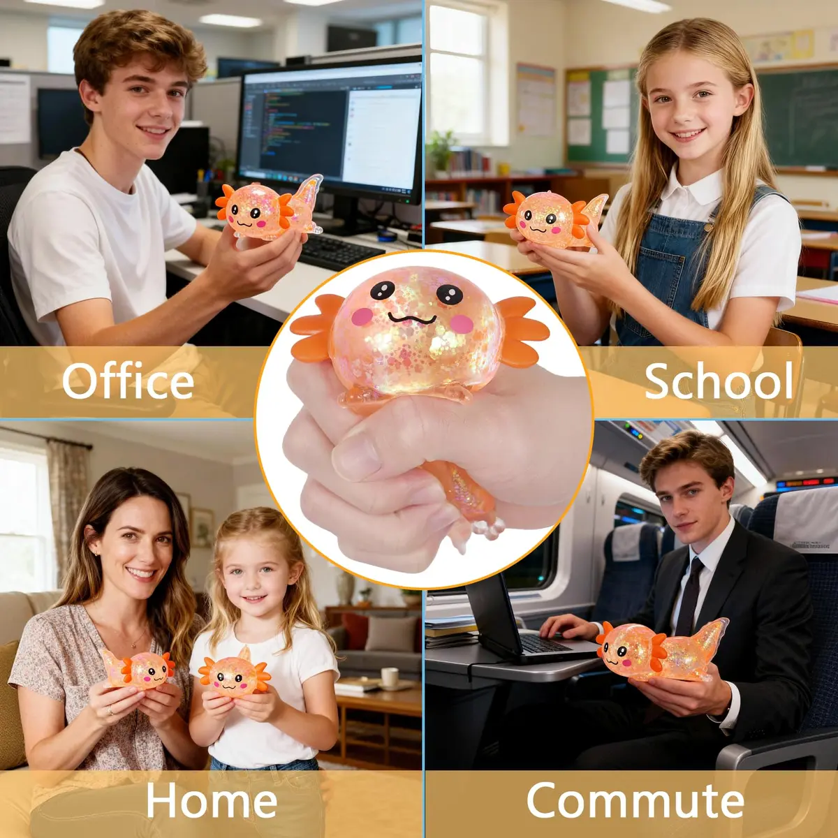 Puffwize Axolotl Squishy Toy Medium Orange | Slow Rising Fidget Toy for Stress Relief - view 4