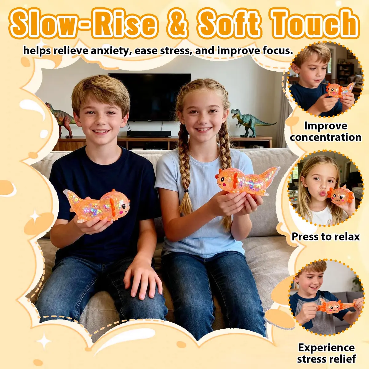 Puffwize Axolotl Squishy Toy Medium Orange | Slow Rising Fidget Toy for Stress Relief - view 5