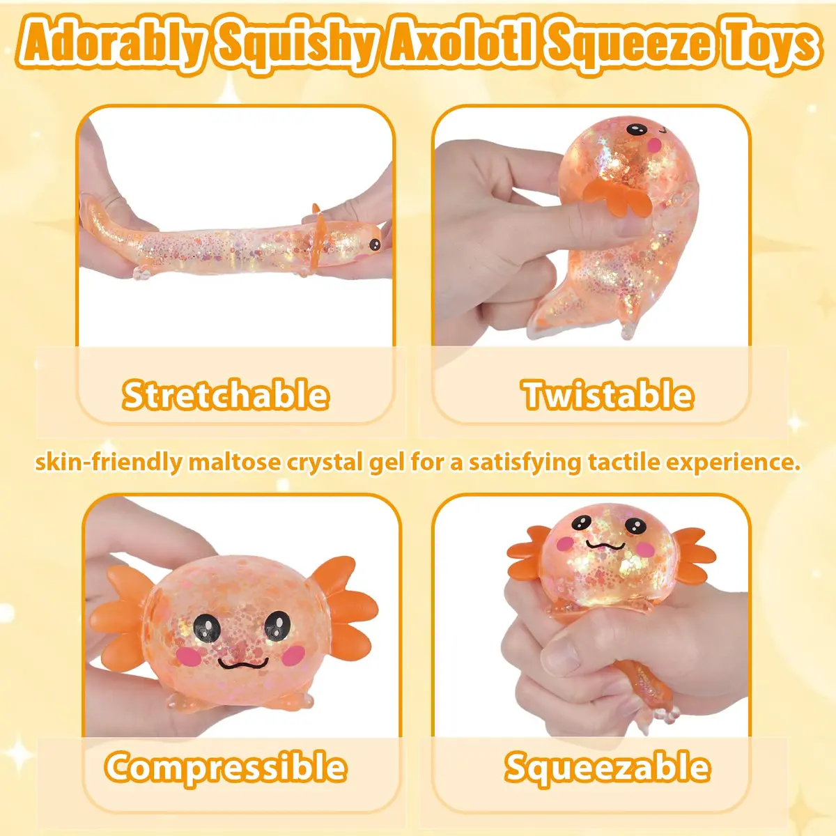 Puffwize Axolotl Squishy Toy Medium Orange | Slow Rising Fidget Toy for Stress Relief - view 2
