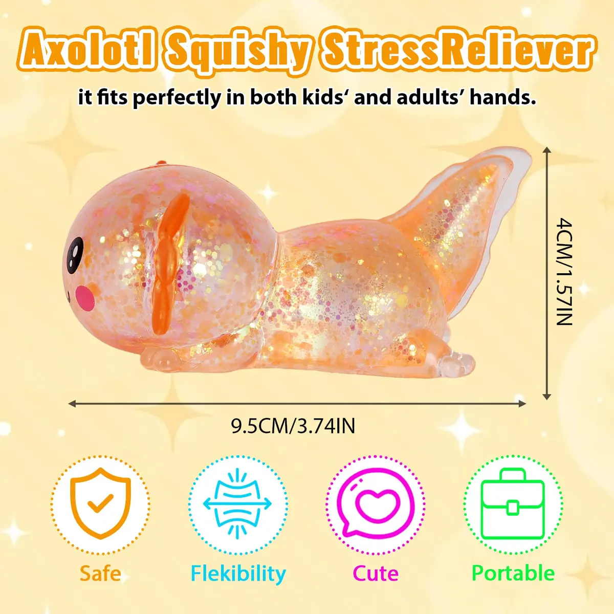 Puffwize Axolotl Squishy Toy Medium Orange | Slow Rising Fidget Toy for Stress Relief - view 3