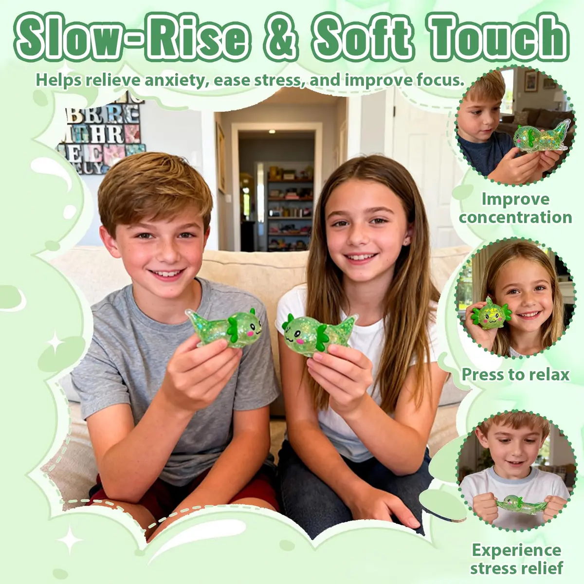Puffwize Axolotl Squishy Toy | Stress Relief Fidget Toy for Kids & Adults (Green) - view 5