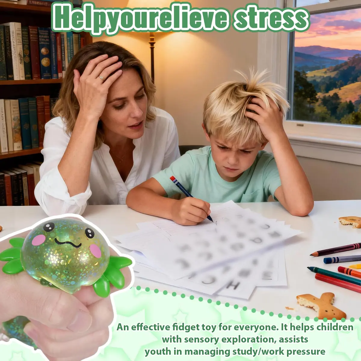 Puffwize Axolotl Squishy Toy | Stress Relief Fidget Toy for Kids & Adults (Green) - view 6
