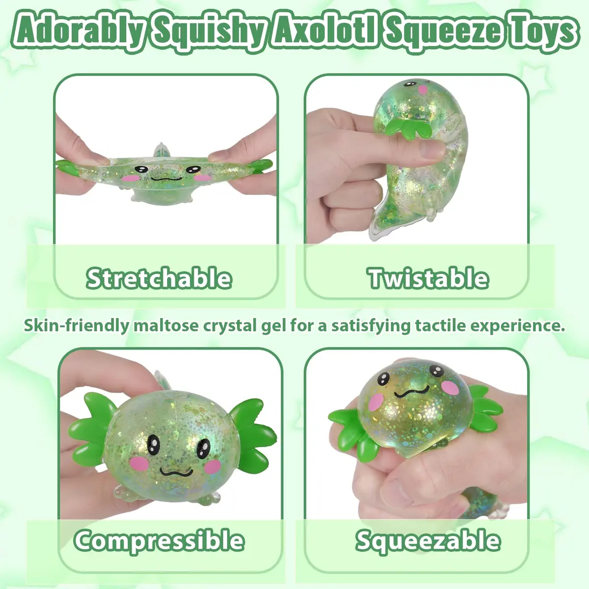 Puffwize Axolotl Squishy Toy | Stress Relief Fidget Toy for Kids & Adults (Green) - view 2