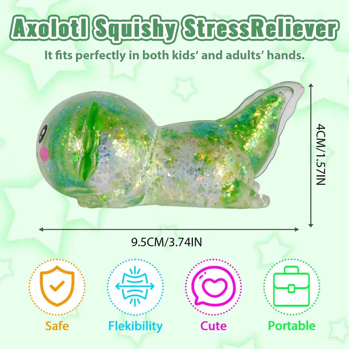 Puffwize Axolotl Squishy Toy | Stress Relief Fidget Toy for Kids & Adults (Green) - view 3