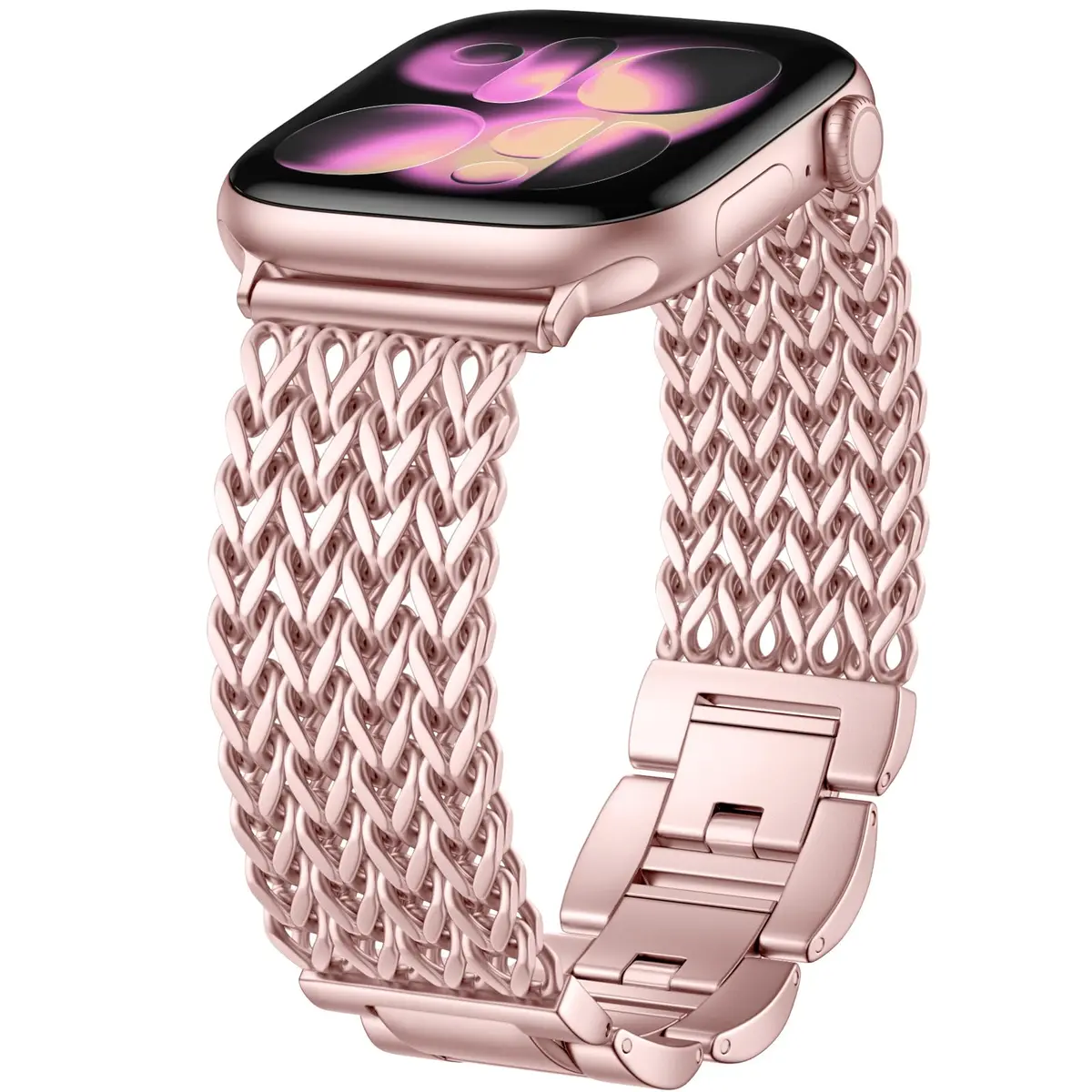 SNBLK Metal Band Compatible with Rose Gold Apple Watch Bands for Women 40mm 41mm 42mm 38mm 44mm 45mm 46mm | Dressy Link Bracelet - main product image