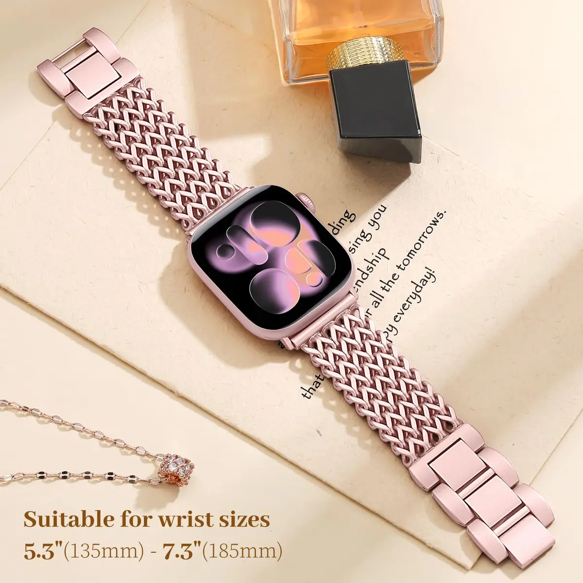 SNBLK Metal Band Compatible with Rose Gold Apple Watch Bands for Women 40mm 41mm 42mm 38mm 44mm 45mm 46mm | Dressy Link Bracelet - view 5