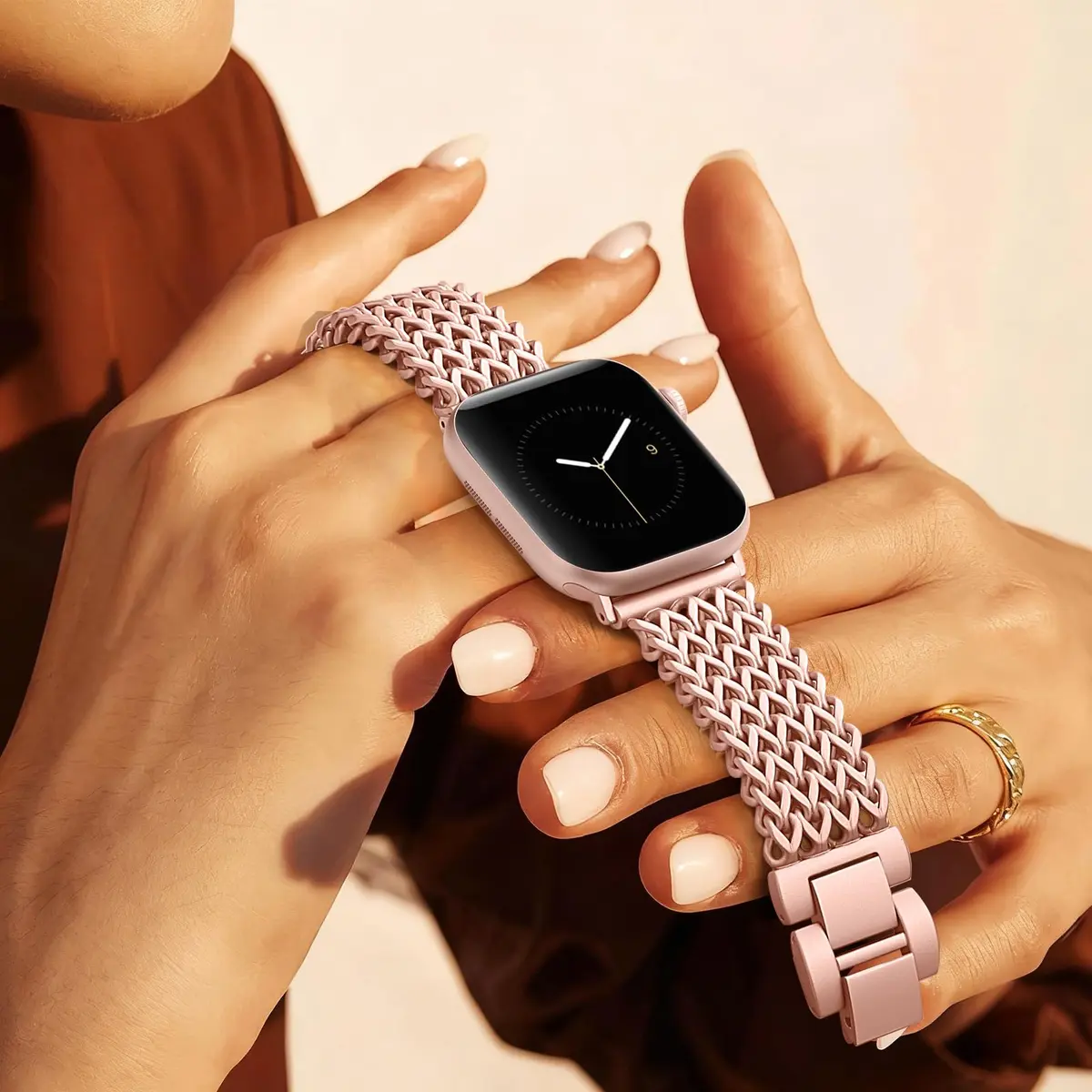 SNBLK Metal Band Compatible with Rose Gold Apple Watch Bands for Women 40mm 41mm 42mm 38mm 44mm 45mm 46mm | Dressy Link Bracelet - view 8