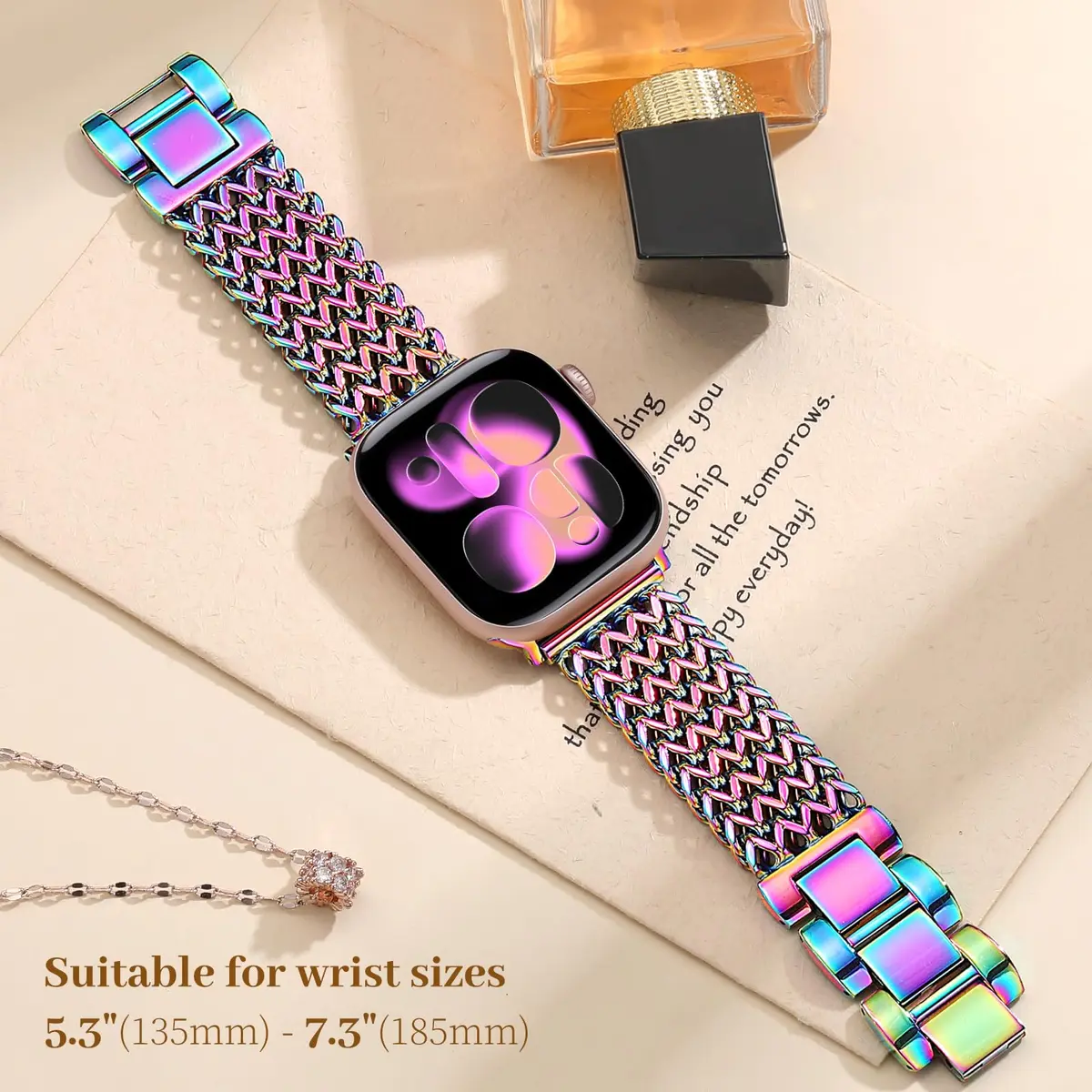 SNBLK Metal Watch Band Compatible with Apple Watch Series 1-11 & Ultra | Dressy Stainless Steel Link Bracelet for Women & Men - view 5