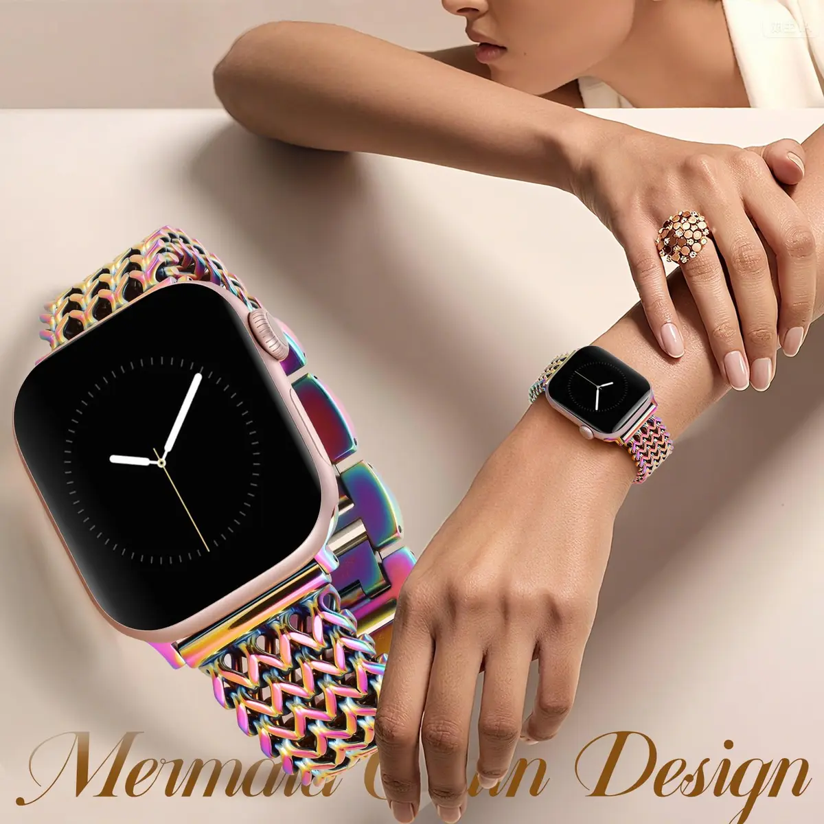 SNBLK Metal Watch Band Compatible with Apple Watch Series 1-11 & Ultra | Dressy Stainless Steel Link Bracelet for Women & Men - view 3