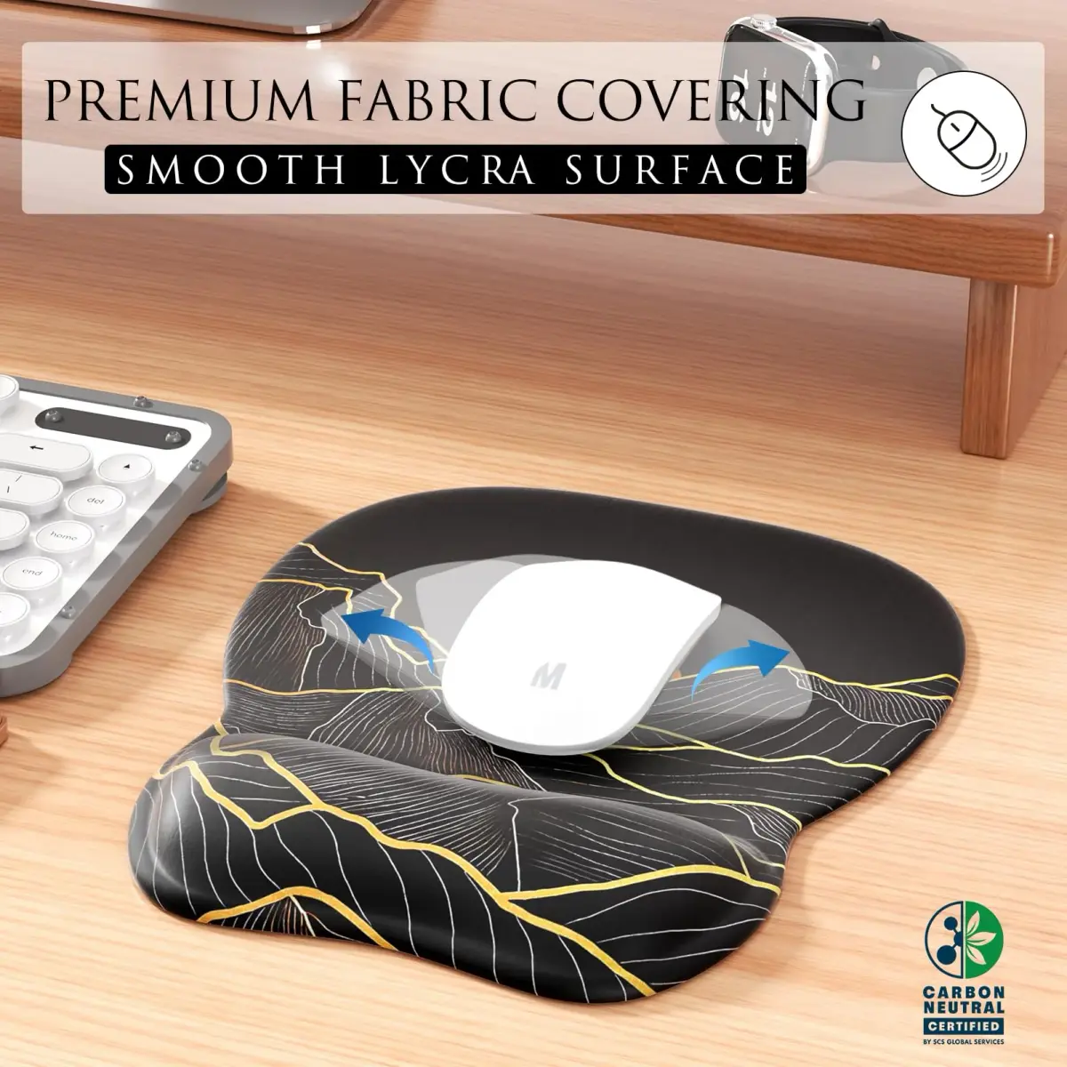 MROCO Ergonomic Mouse Pad with Gel Wrist Rest, 24cm x 20.5cm (9.4 x 8.1 in) | Golden Rise Pattern - view 2