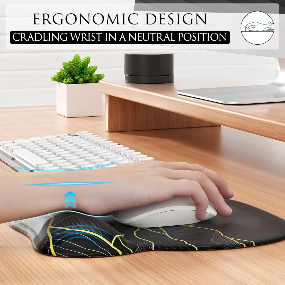 MROCO Ergonomic Mouse Pad with Gel Wrist Rest, 24cm x 20.5cm (9.4 x 8.1 in) | Golden Rise Pattern - view 3