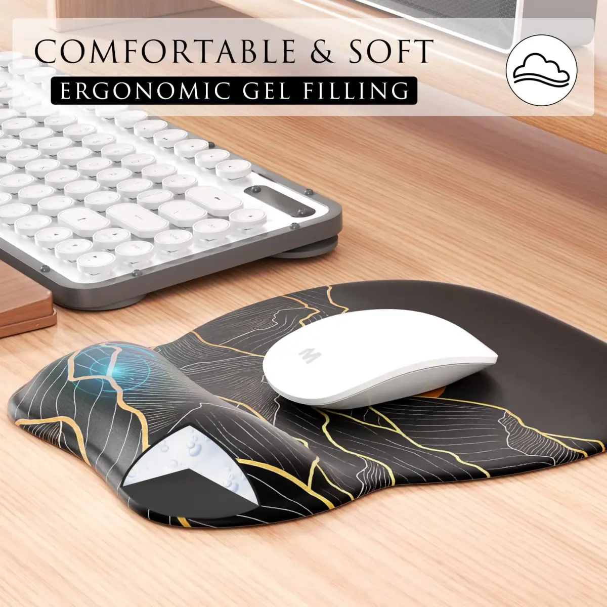 MROCO Ergonomic Mouse Pad with Gel Wrist Rest, 24cm x 20.5cm (9.4 x 8.1 in) | Golden Rise Pattern - view 4